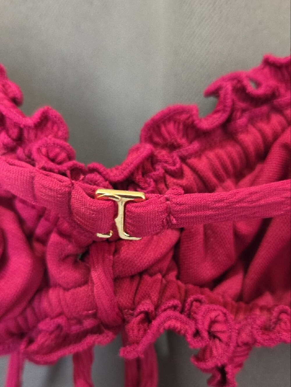 Women's Ruffled Tie-Front Swim Bralette - Raspberry Pink - Picture 5 of 8